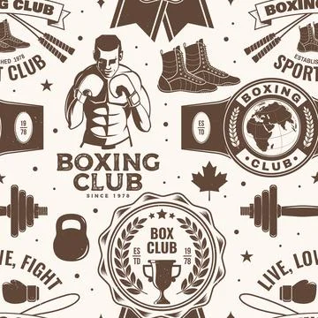 Boxing club seamless pattern. Vector. Background with Boxing sport club emble Stock Illustration