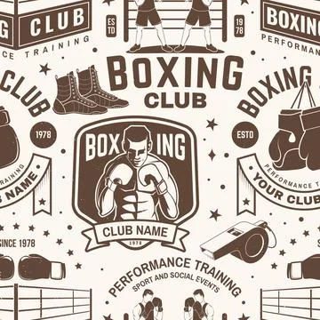 Boxing club seamless pattern. Vector. Background with Boxing sport club emble Stock Illustration