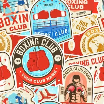 Boxing club seamless pattern. Vector illustration. Background with Boxing s.. Stock Illustration