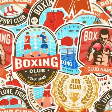 Boxing club seamless pattern. Vector illustration. Background with Boxing s.. Stock Illustration