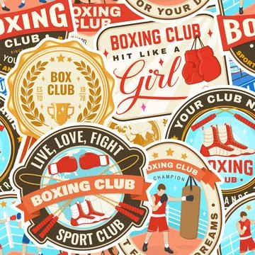 Boxing club seamless pattern. Vector illustration. Background with Boxing spo Stock Illustration