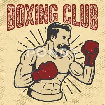 Boxing club. Vintage style boxer on grunge background. Design el Stock Illustration