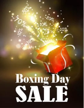 Boxing day background with open red box Illustrazione stock