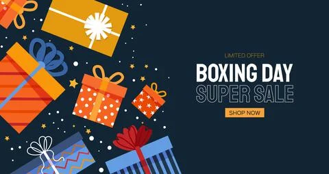 Boxing Day Concept. Different gift boxes for Santa Claus presents. Happy New Stock Illustration