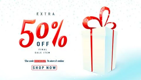 Boxing day sale background. Gift box on light backdrop Stock Illustration