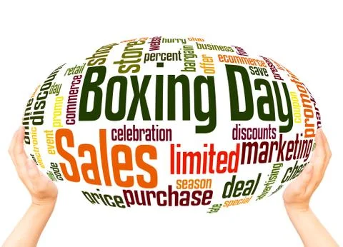 Boxing day sale word cloud sphere concept Stock Photos