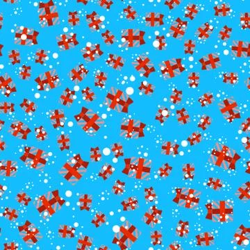 Boxing Day. Seamless Pattern. Gift boxes and snow. Blue background Stock Illustration