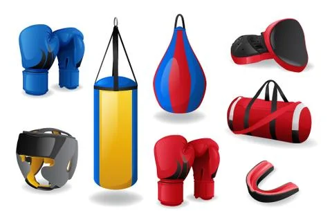 Boxing equipment set isolated, sport fight, MMA concept Stock Illustration