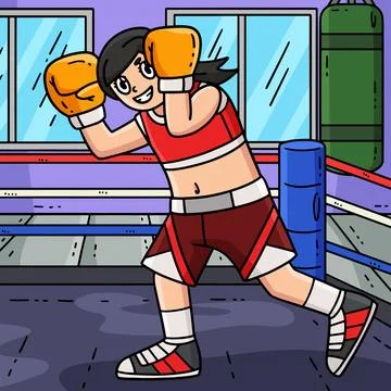 Boxing Female Boxer Blocking Colored Cartoon Stock Illustration