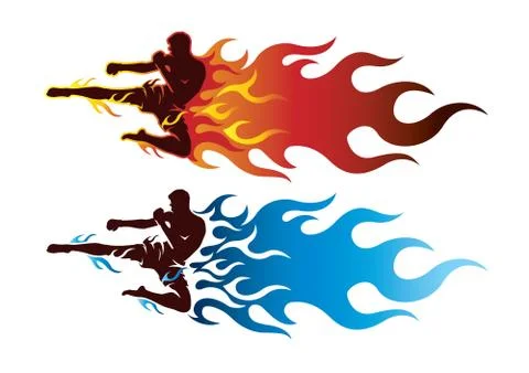 Boxing fighting with fire. Stock Illustration