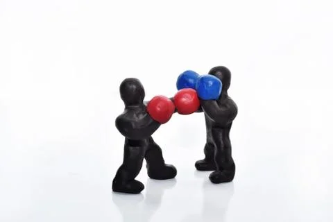 Boxing figures from plasticine. Stock Photos