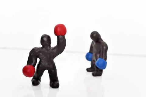Boxing figures from plasticine. Stock Photos