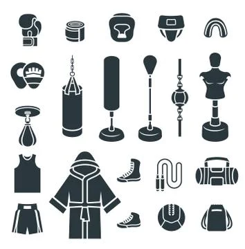 Boxing flat vector silhouettes icons Stock Illustration