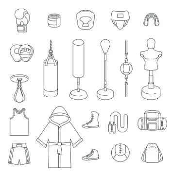 Boxing flat vector thin line icons 스톡 일러스트