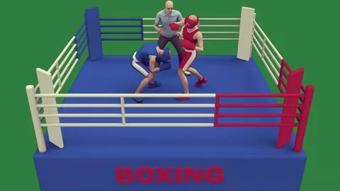 Boxing game with two boxers fighting in the ring and man woman 3d image of ca... Stock Footage 335993255