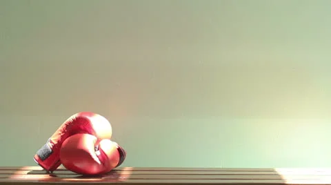 Boxing gloves on a bench 01 Stock Footage 25557003