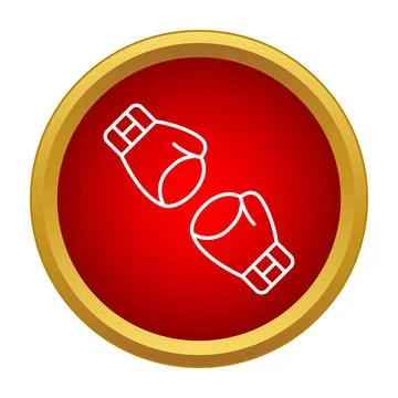 Boxing gloves fighting inside red gold button icon Stock Illustration