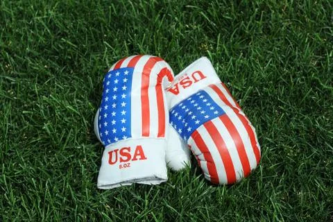 Boxing gloves on the grass Stock Photos