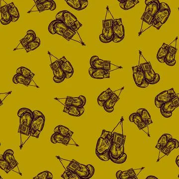 Boxing gloves hanging seamless pattern. Vintage sport inventory background. Stock Illustration