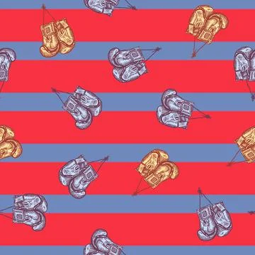 Boxing gloves hanging seamless pattern. Vintage sport inventory background. Stock Illustration