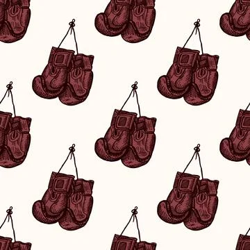Boxing gloves hanging seamless pattern. Vintage sport inventory background. Stock Illustration