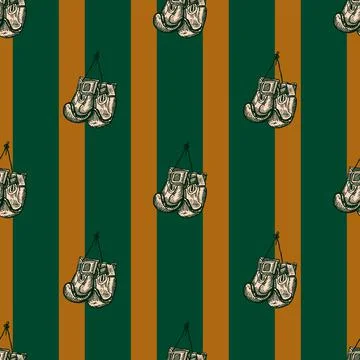 Boxing gloves hanging seamless pattern. Vintage sport inventory background. Stock Illustration