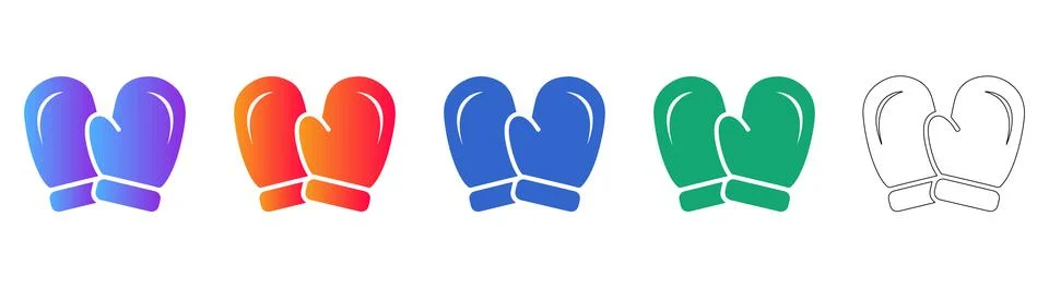 Boxing Gloves Icon Set in Multiple Styles and Colors Illustrazione stock