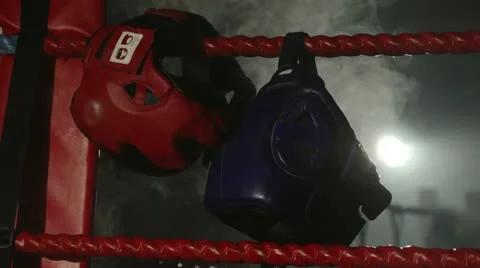 Boxing head guards on ropes slow mo Video stock 21082764