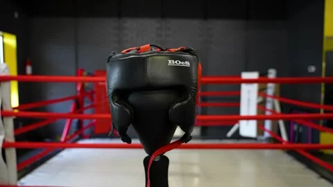 Boxing Headgear Close Up Inside Professional Training Ring Stock Footage 330576551