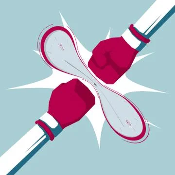 Boxing hits the clock. Isolated on blue background. Stock Illustration