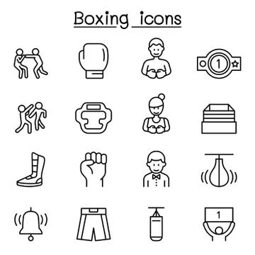 Boxing icon set in thin line style Illustrazione stock