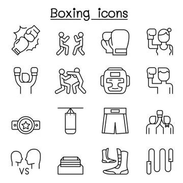 Boxing icon set in thin line style Stock Illustration