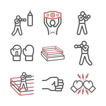 Boxing line icons set. Vector signs for web graphics Stock Illustration