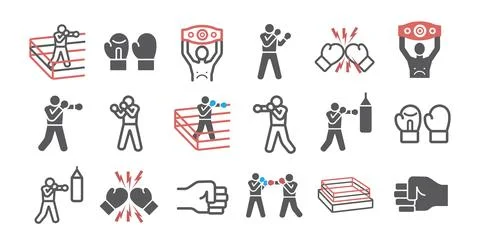 Boxing line icons set. Vector signs for web graphics Stock Illustration