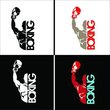 Boxing logo design set. Athletic fighter silhouette Stock Illustration