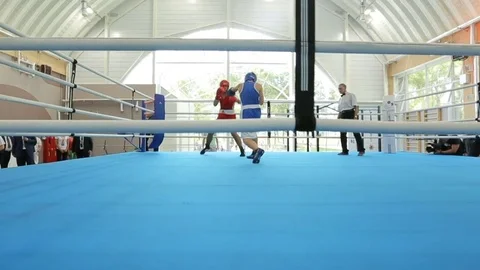 Boxing match in the new sport complex for kids Stock Footage 72295154
