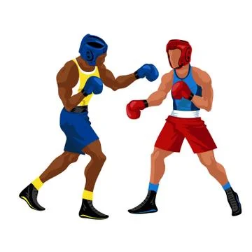 Boxing match in ring flat poster. Professional boxers in sportswear and Stock Illustration