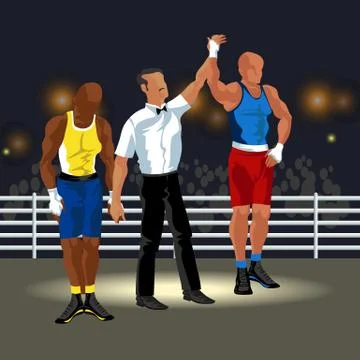 Boxing match in ring flat poster. Professional boxers in sportswear and Stock Illustration