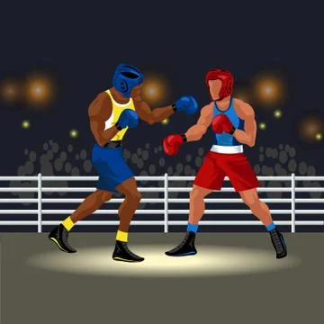Boxing match in ring Stock Illustration
