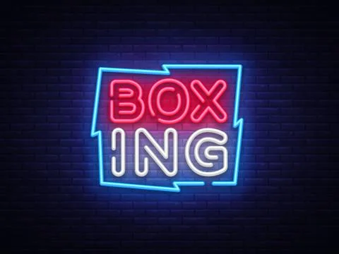 Boxing Neon sign vector design template. Boxing neon logo, light banner design Illustrazione stock