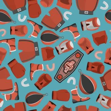 Boxing objects Seamless Pattern background. Gloves and helmet. Sport vector I Stock Illustration