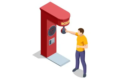 Boxing punching machine. Isometric boxing punching machine with digital score Stock Illustration