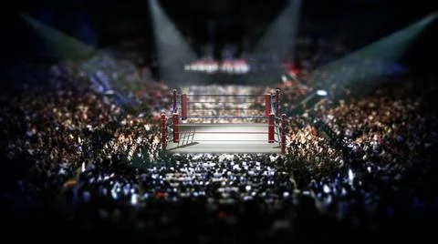 Boxing ring. 3D illustration Empty boxing ring surrounded with spectators.... Stock Photos
