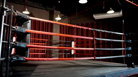The boxing ring of the boxing practice stadium with a rope around the waist Stock Footage 242246672