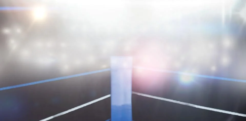 Boxing ring corner is being shown in flat design with blue padded turnbuckle Stock Illustration