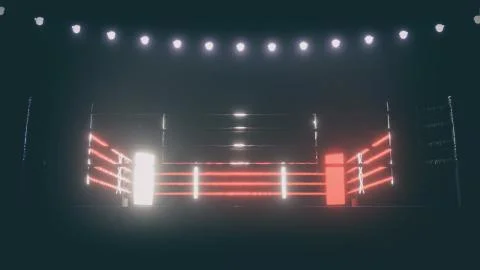 Boxing ring in dramatic lighting. 3D render Stock Photos