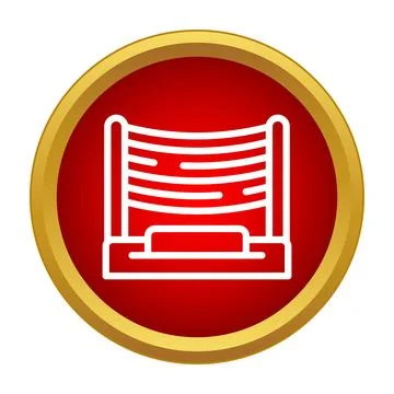 Boxing ring icon in a round red button with gold border Stock Illustration