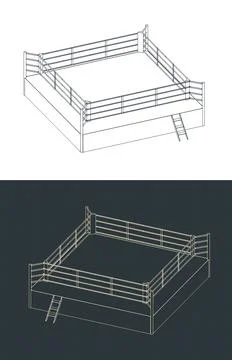 Boxing ring isometric drawings Stock Illustration