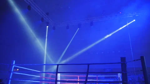Boxing ring in lights of projectors befo... | Stock Video | Pond5