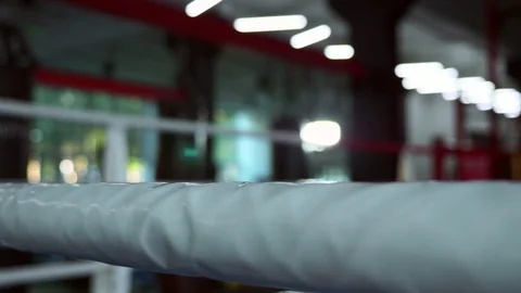 Boxing Ring Ropes Blurred Background at Urban Gym Stock Footage 108045667
